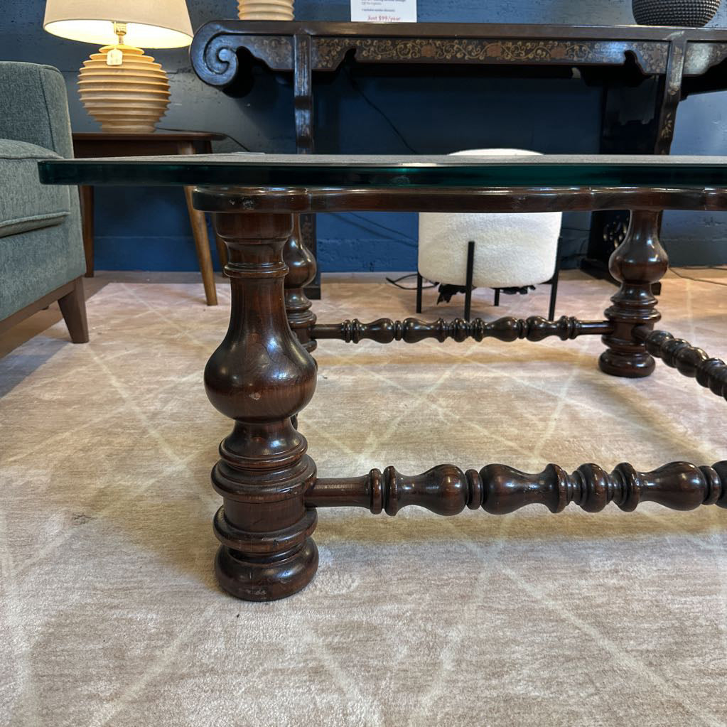 Turned Leg Heavy Glass Coffee Table