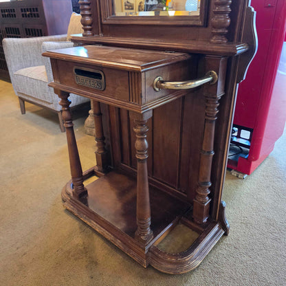 Vintage Wooden Mirrored Hall Tree with Mirror UNIQUE FINDS