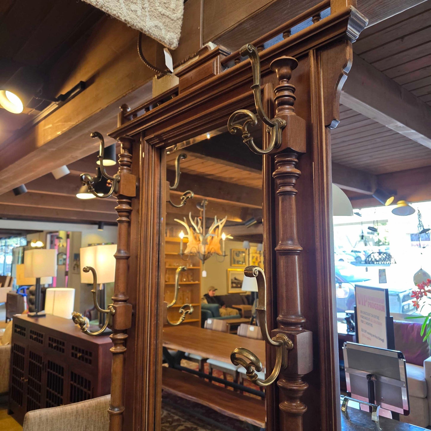 Vintage Wooden Mirrored Hall Tree with Mirror UNIQUE FINDS