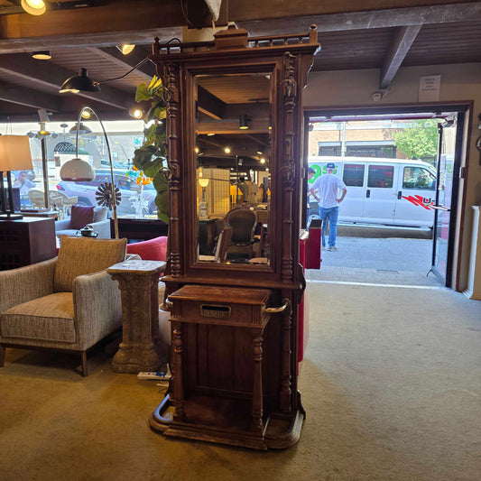 Vintage Wooden Mirrored Hall Tree with Mirror UNIQUE FINDS