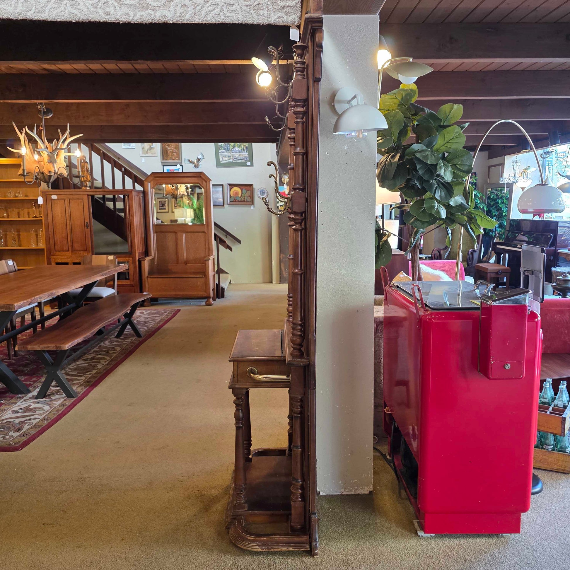 Vintage Wooden Mirrored Hall Tree with Mirror UNIQUE FINDS