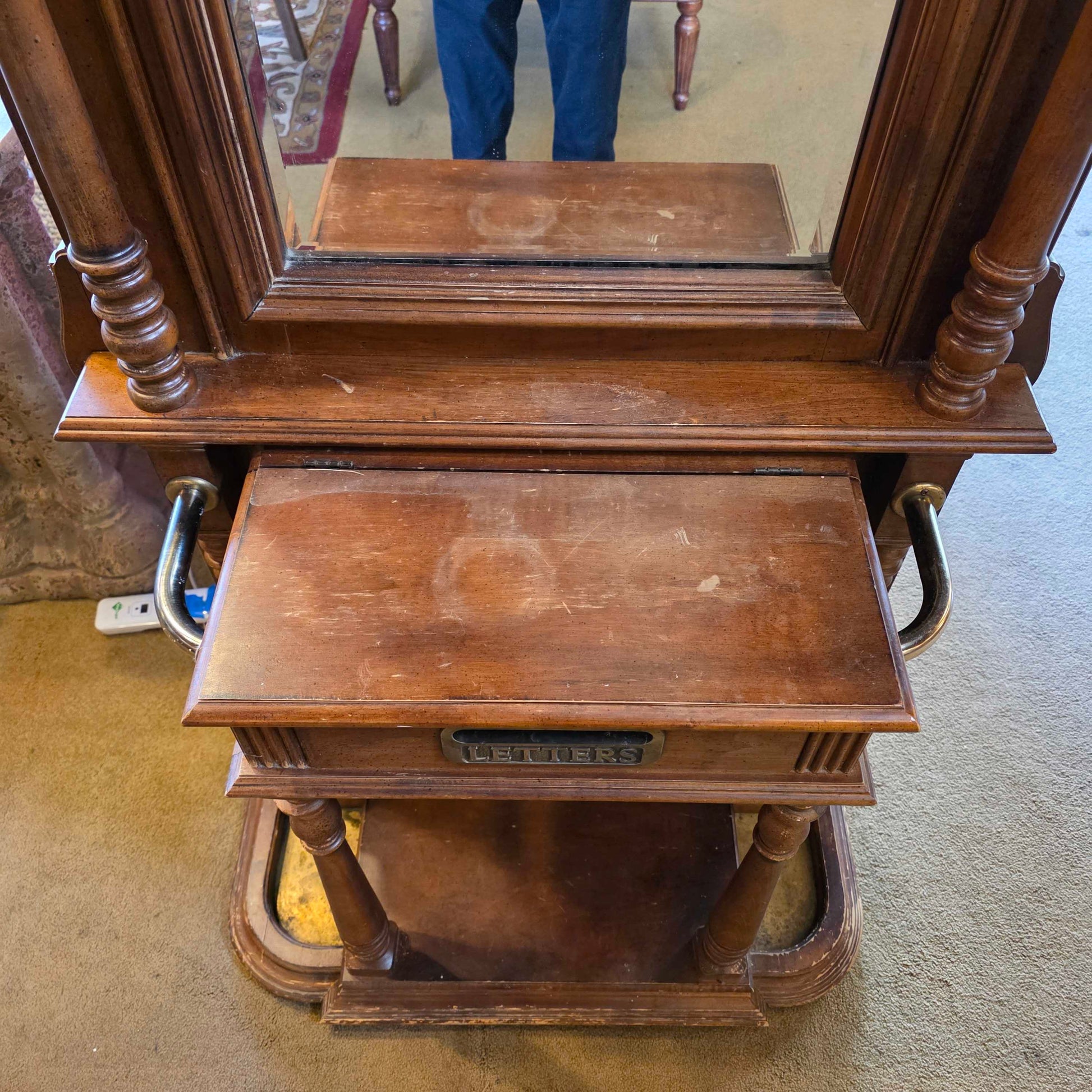 Vintage Wooden Mirrored Hall Tree with Mirror UNIQUE FINDS