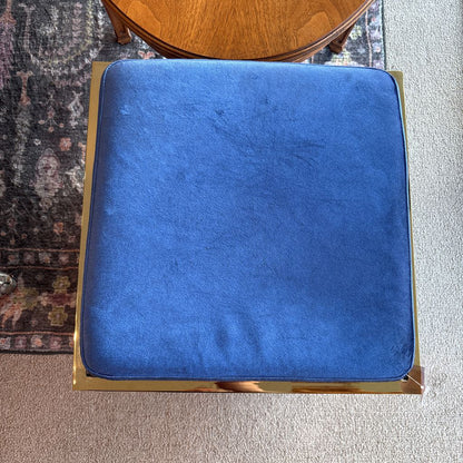 Blue Velvet & Brass Accent Ottoman