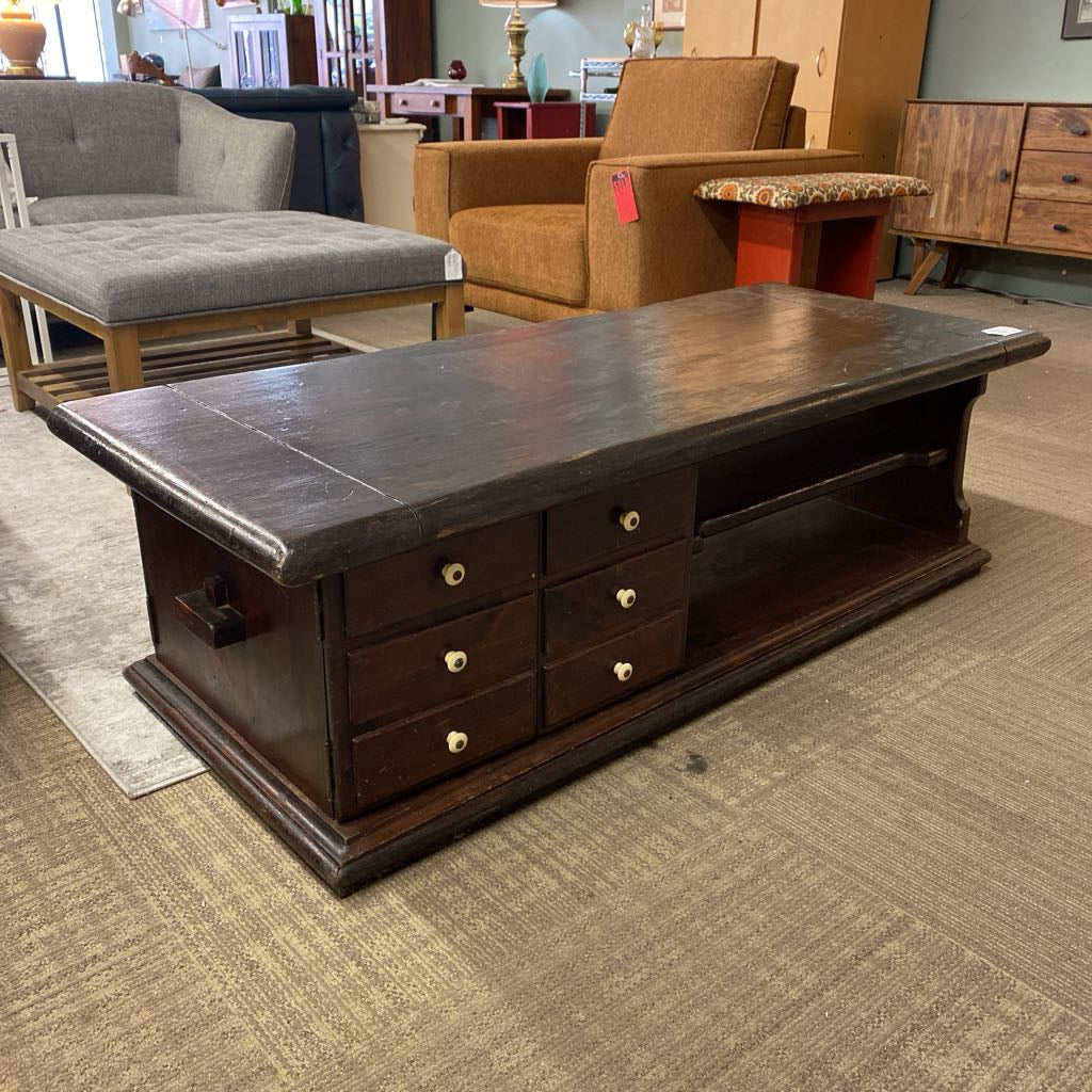Vintage Dark Wood Coffee Table /Media Stand C COFFEE TABLES
