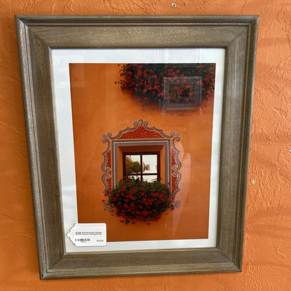 Orange Wall Decorated Window Sill Red Flowers Photograph