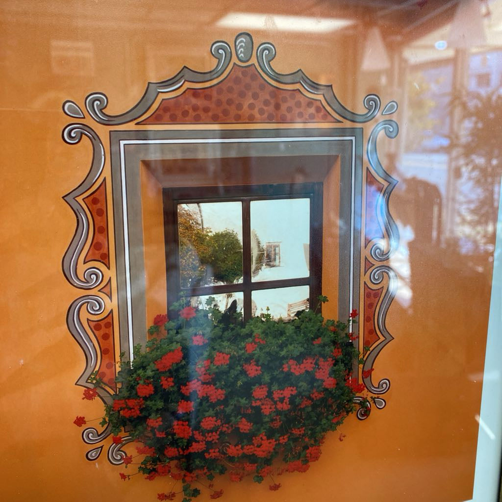 Orange Wall Decorated Window Sill Red Flowers Photograph