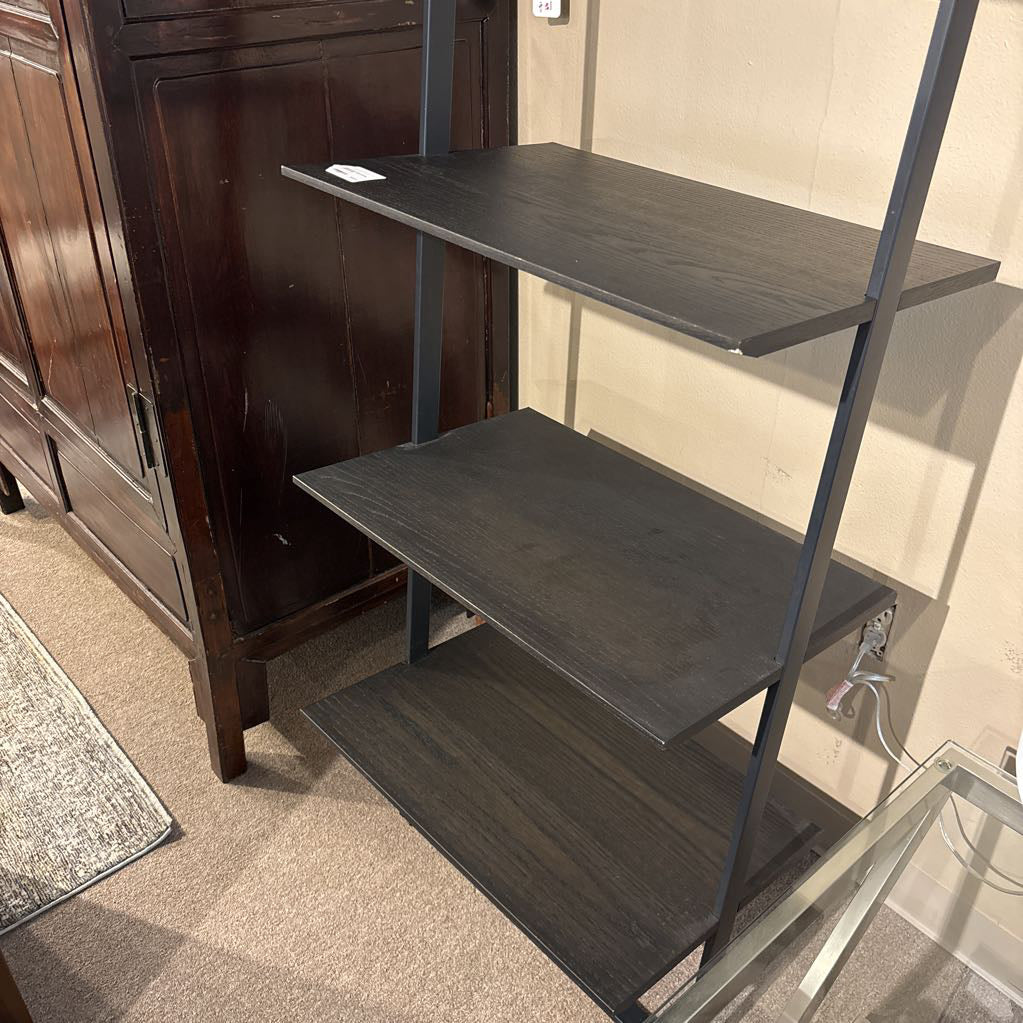 Industrial Dark Wood Leaning Bookcase