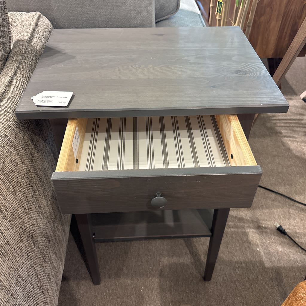 Contemporary One Drawer Grey Nightstand