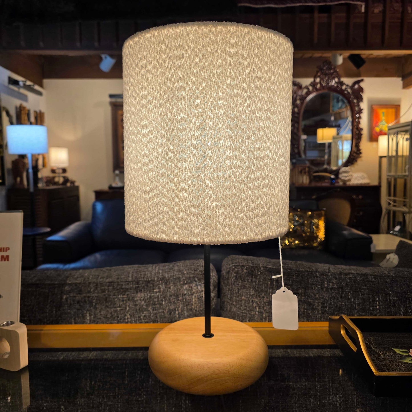Boucle and Wood Table Lamp