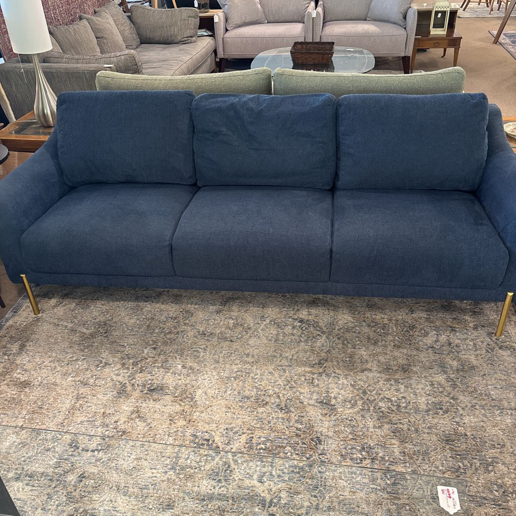 Navy Blue 3 Seater Sofa w/ Brass Legs