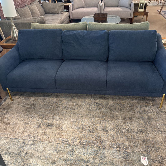 Navy Blue 3 Seater Sofa w/ Brass Legs