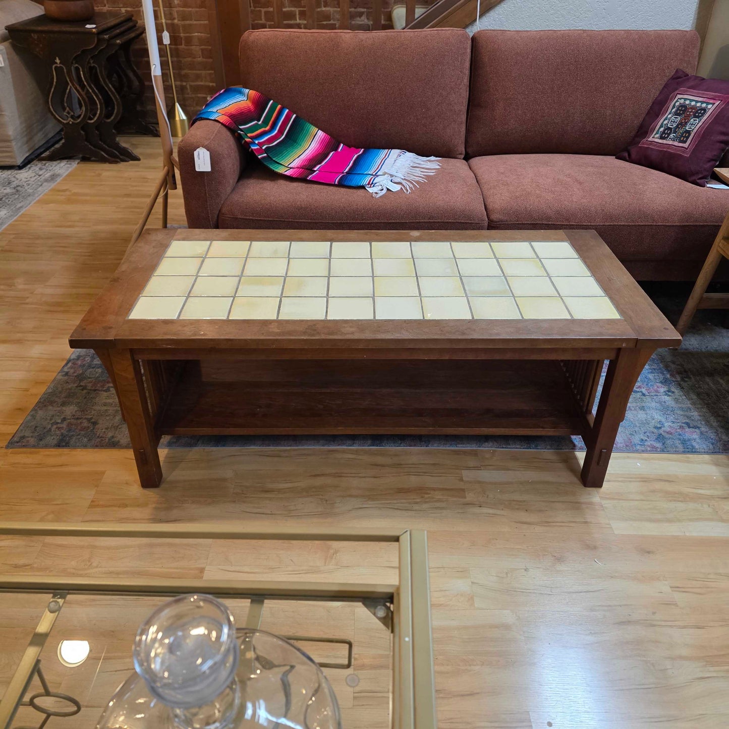 Stickley Mission Style Beige Tile Top Coffee Table