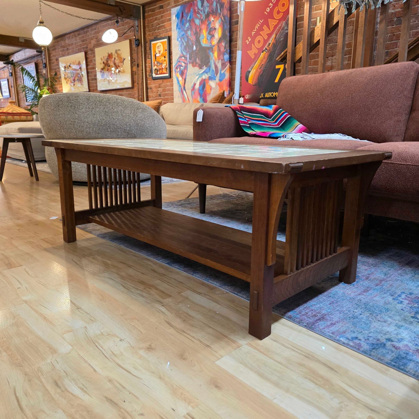 Stickley Mission Style Beige Tile Top Coffee Table