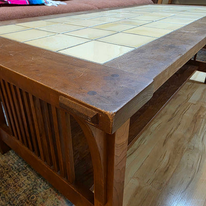 Stickley Mission Style Beige Tile Top Coffee Table