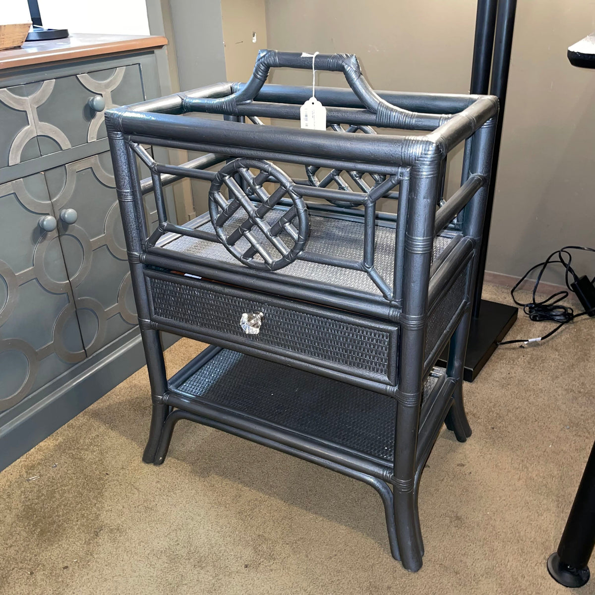 Grey Asian Style One Drawer Side Table