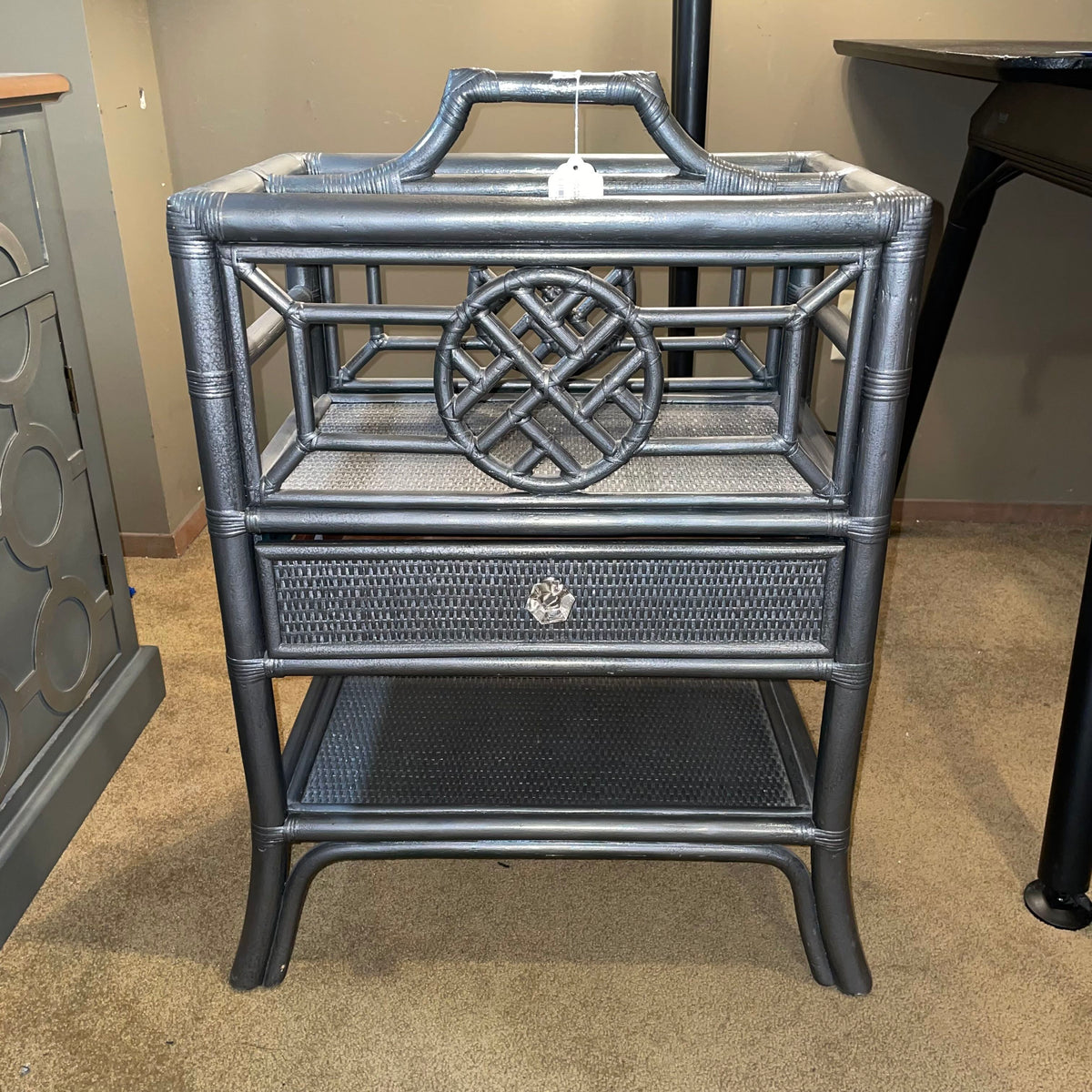 Grey Asian Style One Drawer Side Table