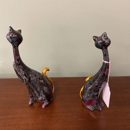 Deco Style Floral Ceramic Cats PAIR
