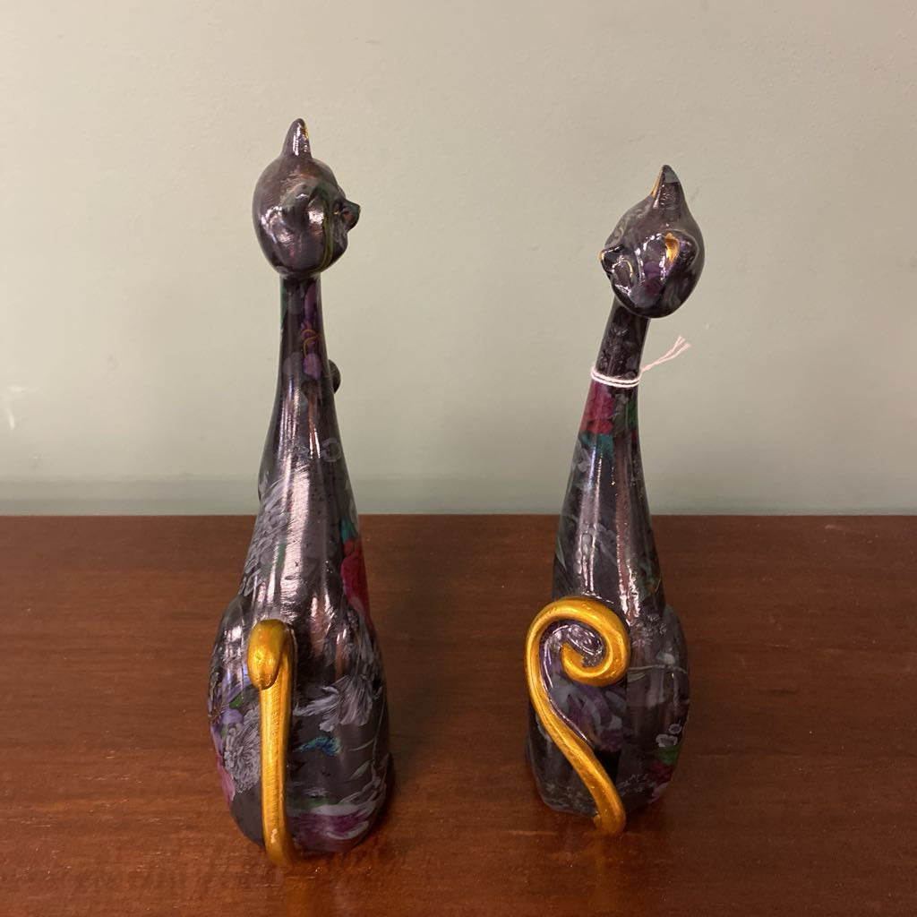Deco Style Floral Ceramic Cats PAIR