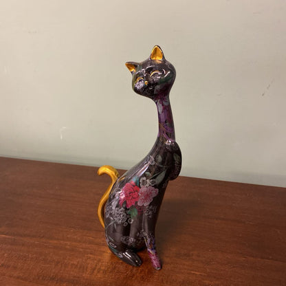 Deco Style Floral Ceramic Cats PAIR