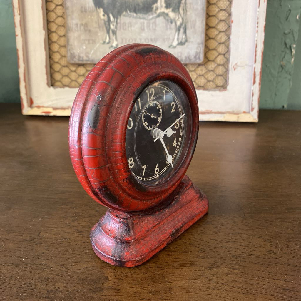 Rustic Style Red Round Mantle Clock
