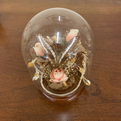 Butterfly Taxidermy w/Flowers in Glass Dome