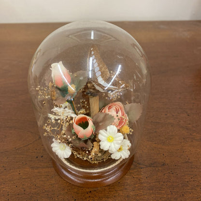 Butterfly Taxidermy w/Flowers in Glass Dome