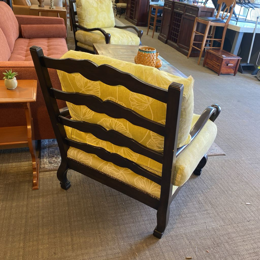 Custom Ladder Back Knuckle Armchair w/Yellow Cushions