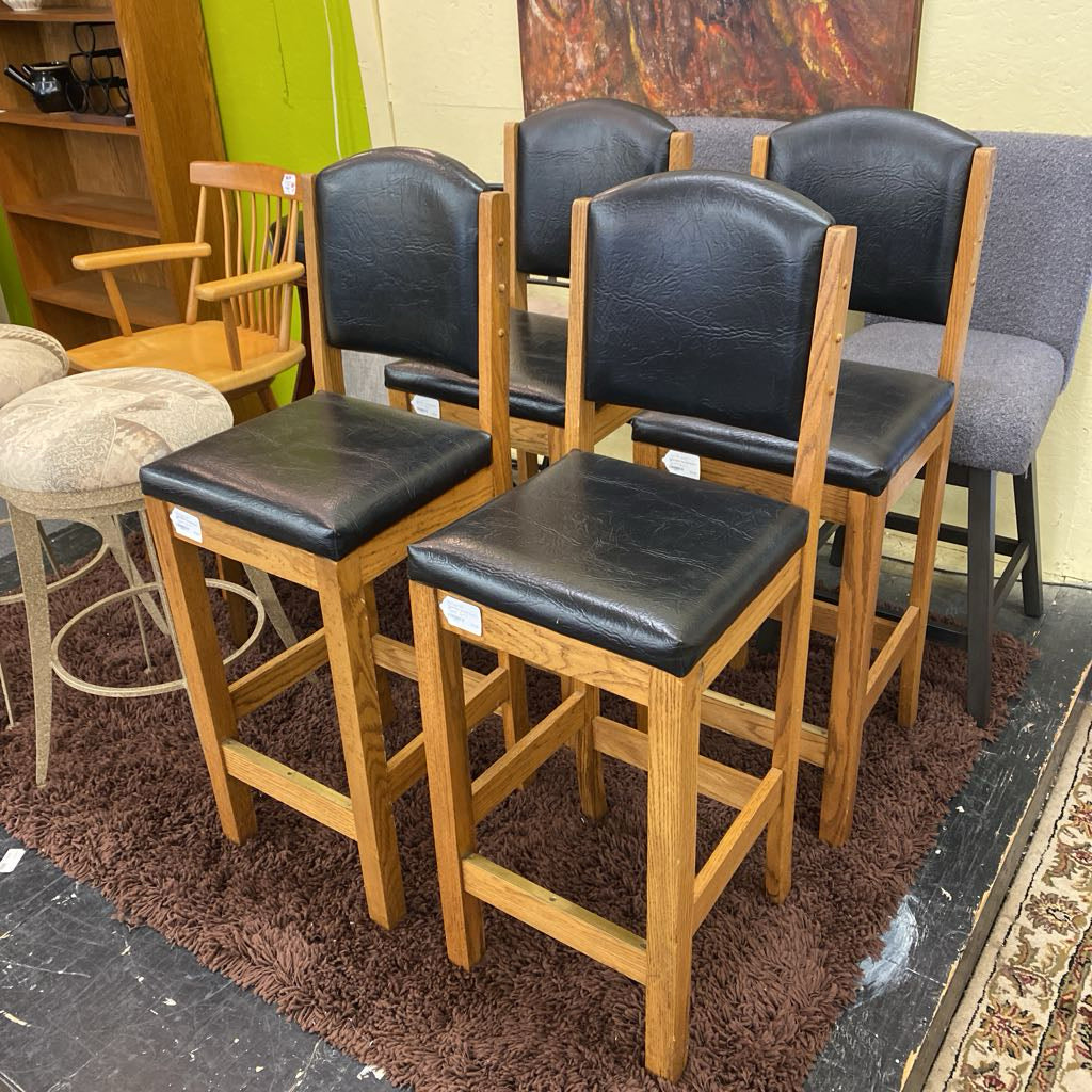 Padded Black Vinyl Oak Barstool