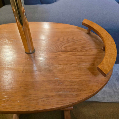 Wood Spindle Rim Table w/ Storage Rack & Lamp