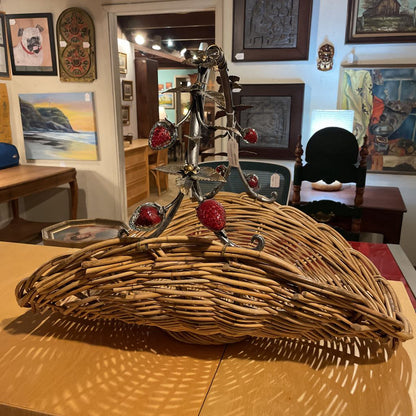 Large Floor Bouquet Basket with Stawberries and Leaves Handle UNIQUE FINDS