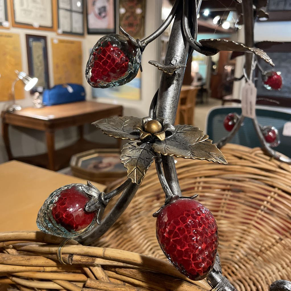 Large Floor Bouquet Basket with Stawberries and Leaves Handle UNIQUE FINDS