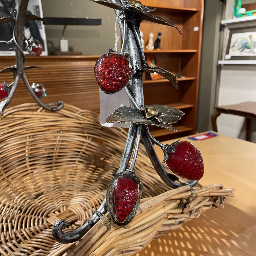 Large Floor Bouquet Basket with Stawberries and Leaves Handle UNIQUE FINDS