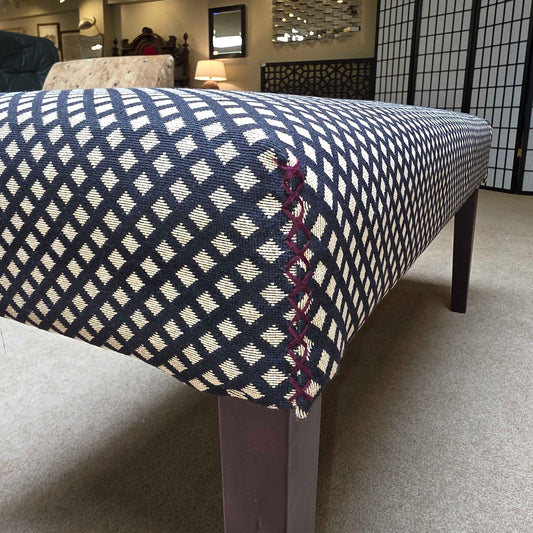Oblong B&W Crisscross Pattern Upholstered Bench