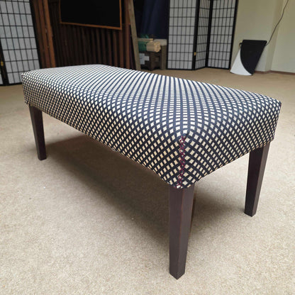Oblong B&W Crisscross Pattern Upholstered Bench