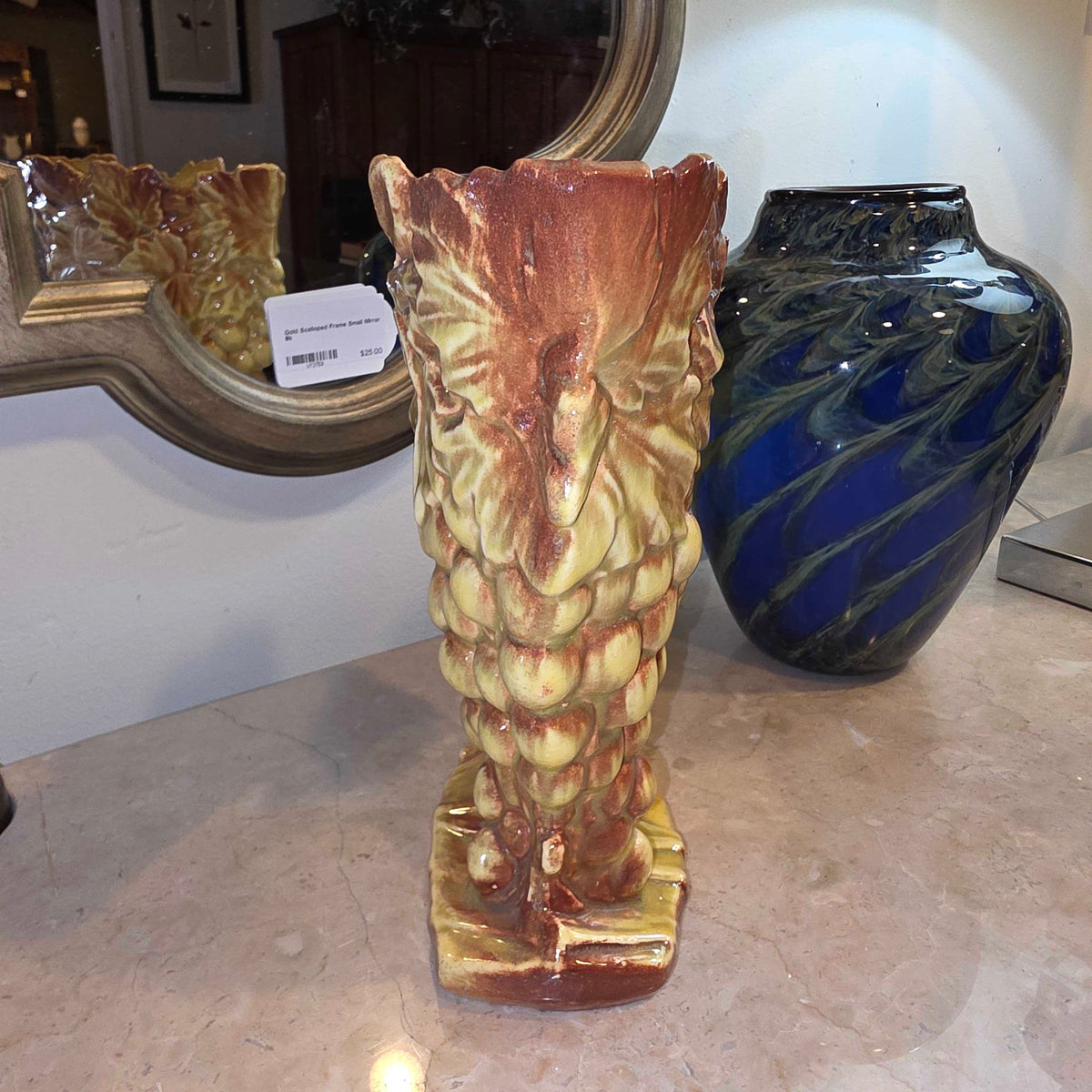 Vintage McCoy Pottery Yellow & Brown Grape Vines Vase