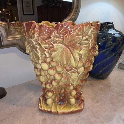 Vintage McCoy Pottery Yellow & Brown Grape Vines Vase