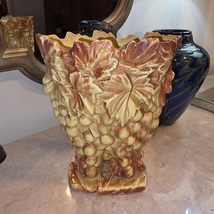 Vintage McCoy Pottery Yellow & Brown Grape Vines Vase