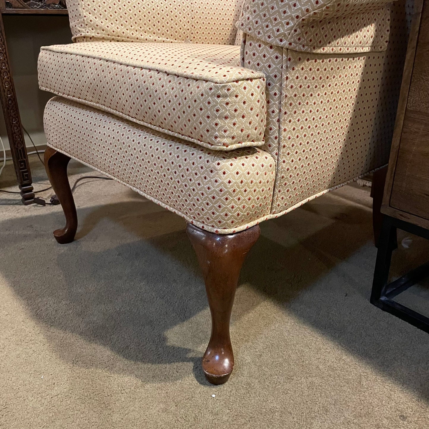 Victorian Style Red + Gold Patterned Arm Chair