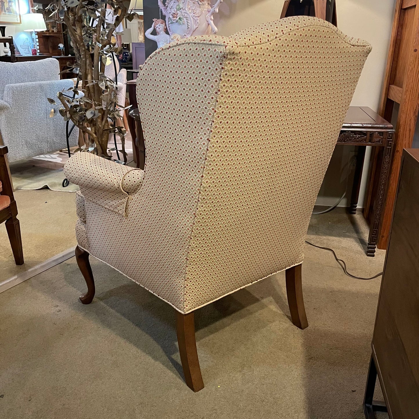 Victorian Style Red + Gold Patterned Arm Chair