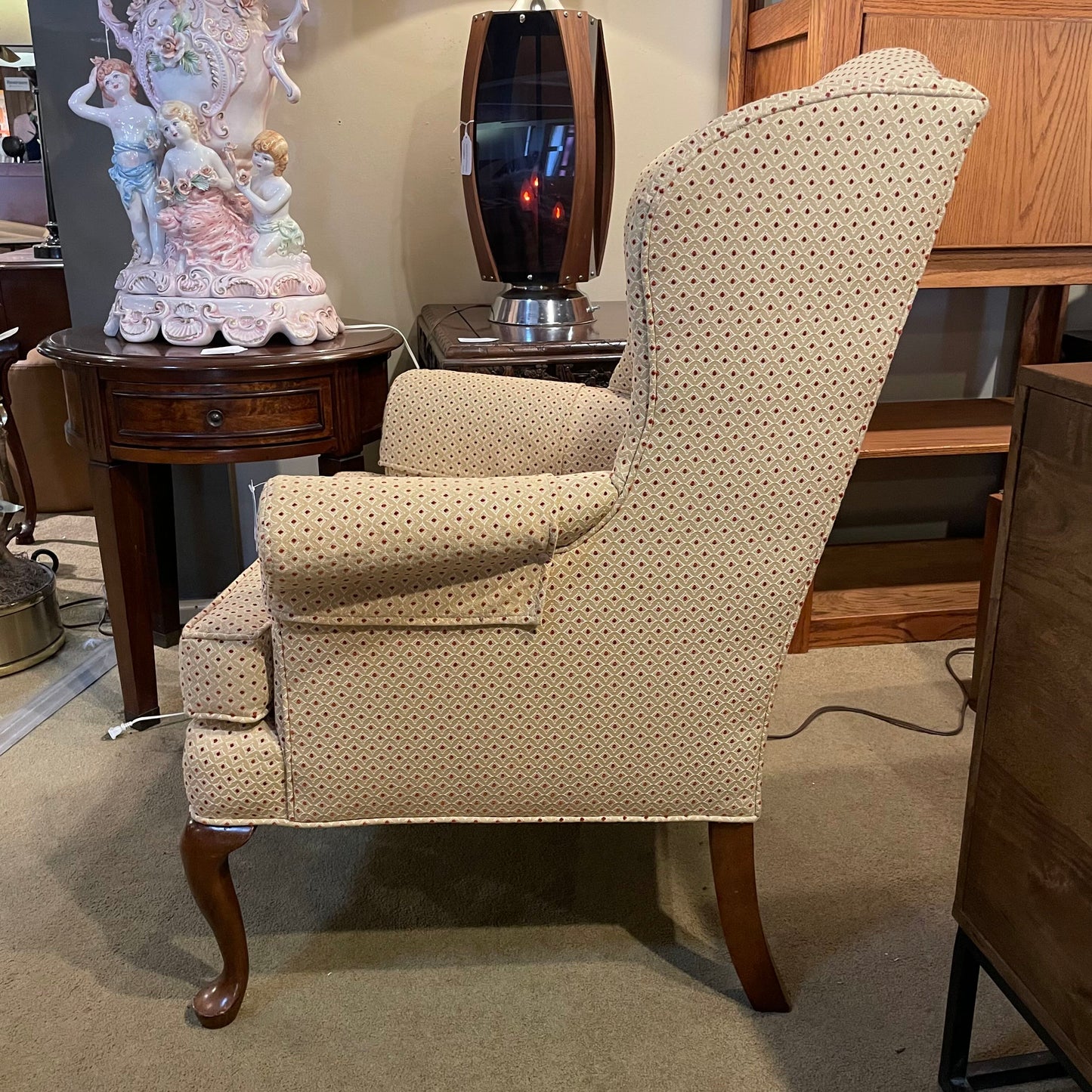 Victorian Style Red + Gold Patterned Arm Chair