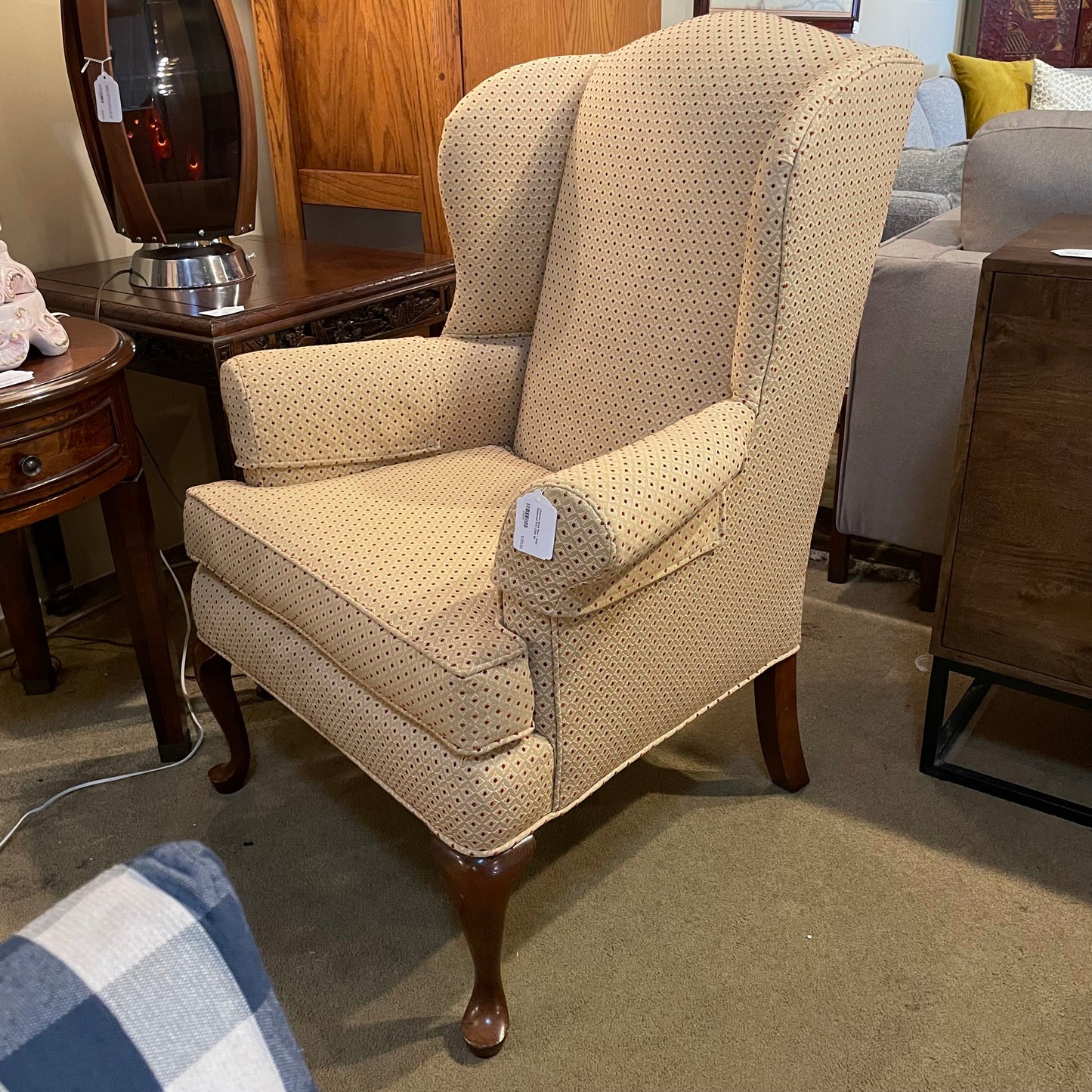 Victorian Style Red + Gold Patterned Arm Chair