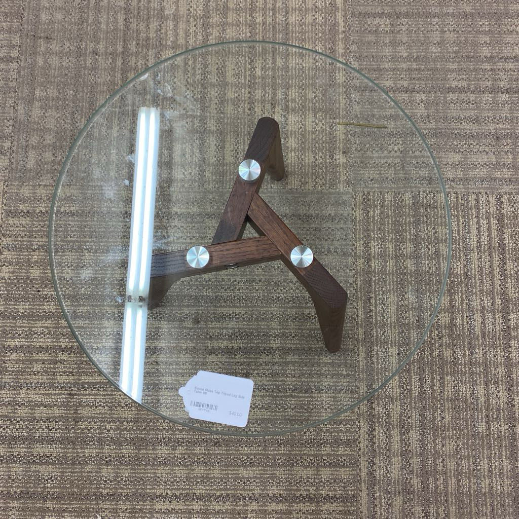 Round Glass Top Tripod Leg Side Table