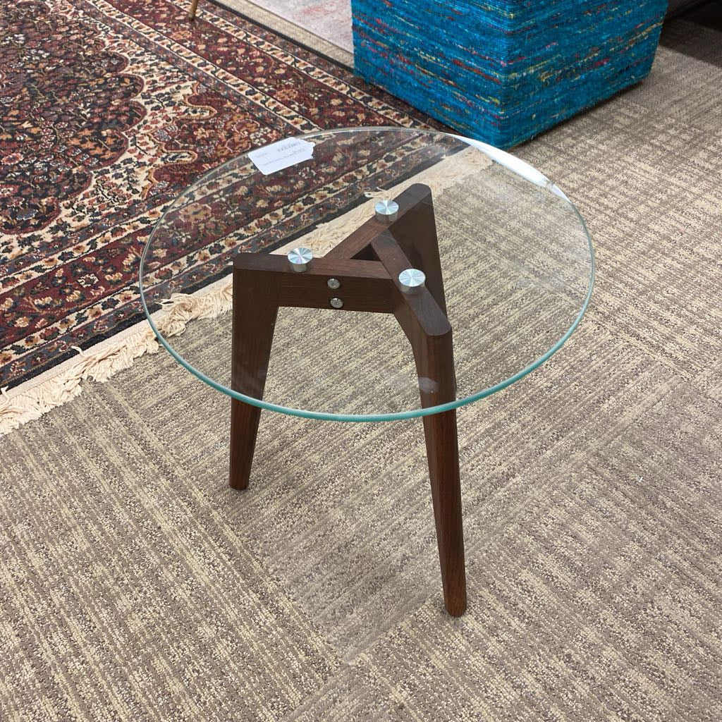 Round Glass Top Tripod Leg Side Table