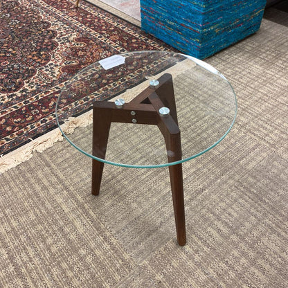 Round Glass Top Tripod Leg Side Table