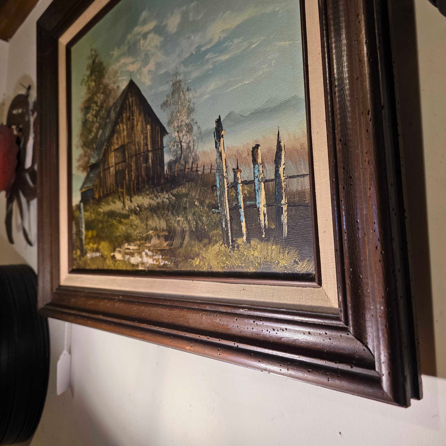 Cabin with Clouds and Stump Fence Art
