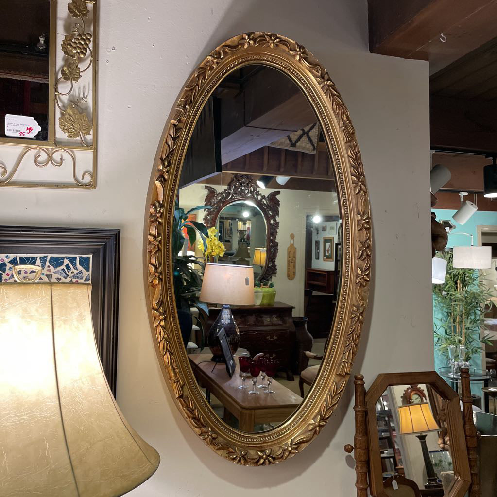 Large Oval Mirror in Fancy Gold Frame
