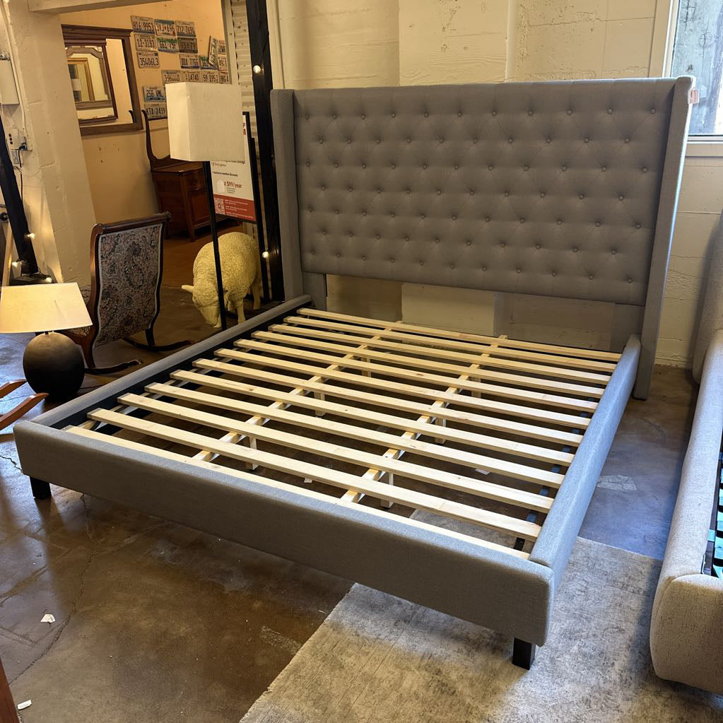 Grey Upholstered Wingback King Bed
