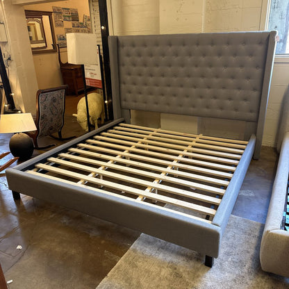 Grey Upholstered Wingback King Bed
