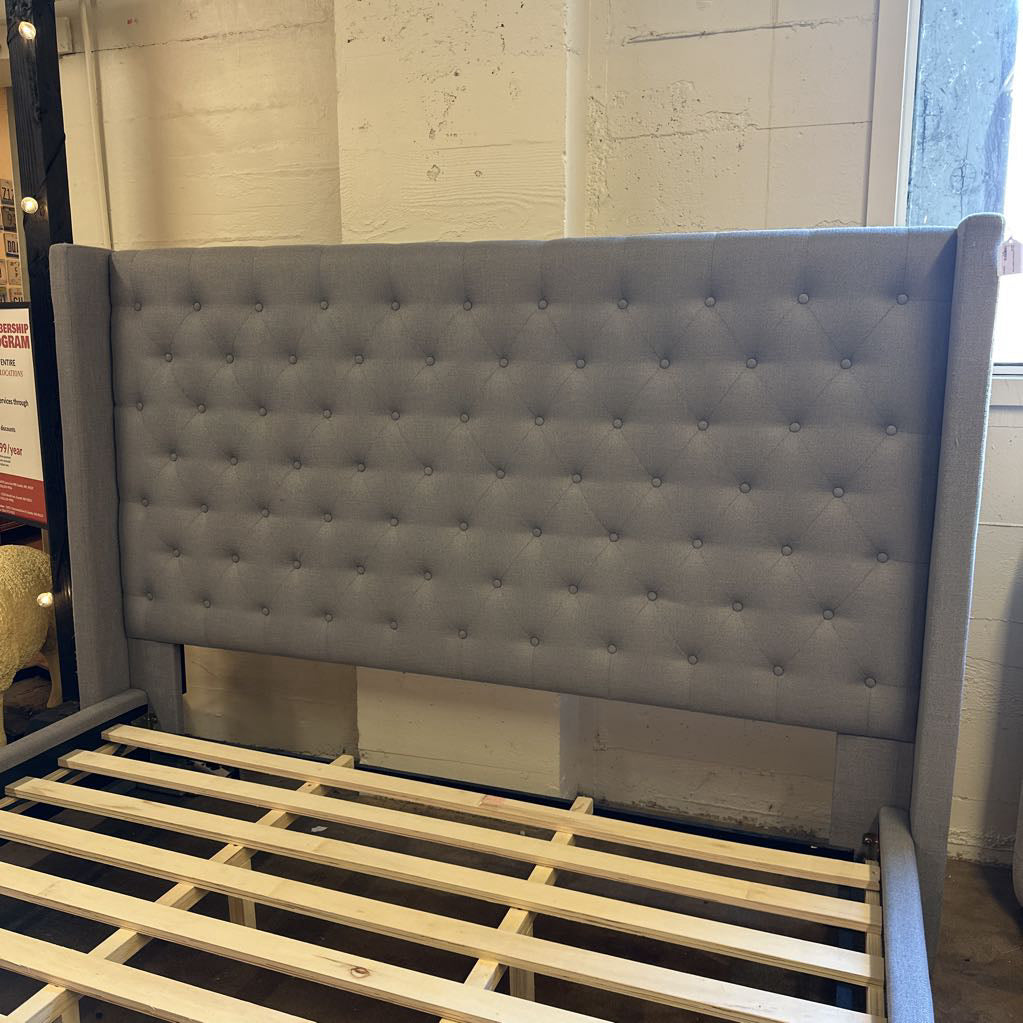 Grey Upholstered Wingback King Bed