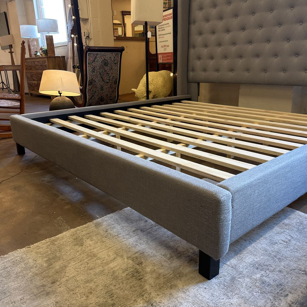 Grey Upholstered Wingback King Bed